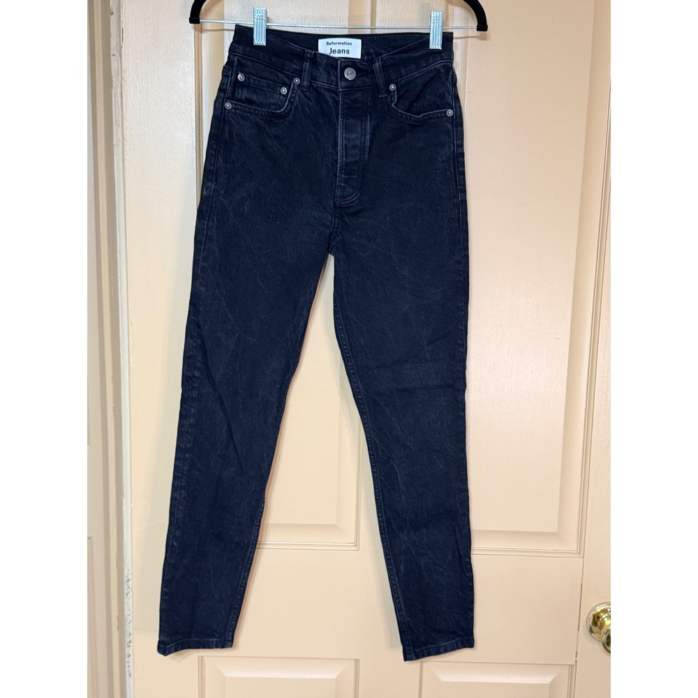 Reformation Jeans Womens 25 High Rise Skinny Black Denim Faded Wash PO 13290